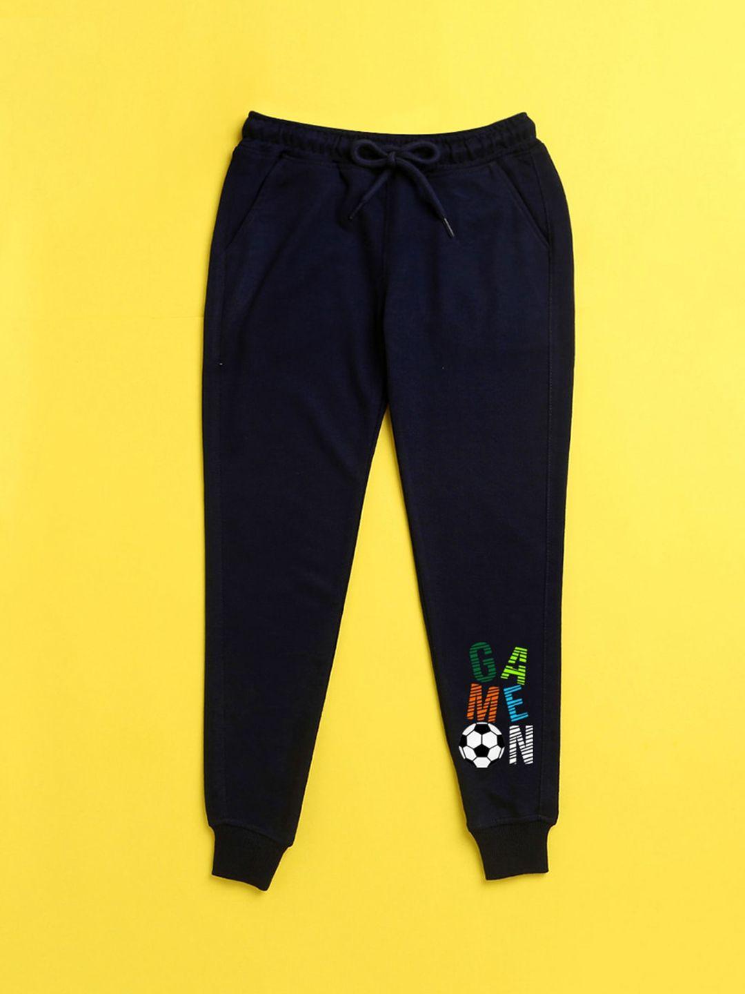 nusyl kids navy blue graphic printed joggers