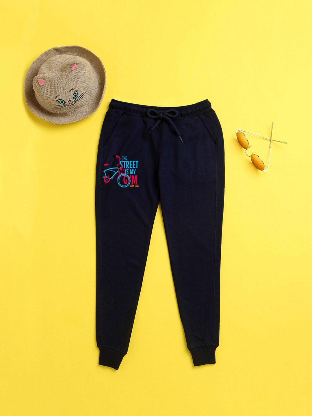 nusyl kids navy blue printed joggers