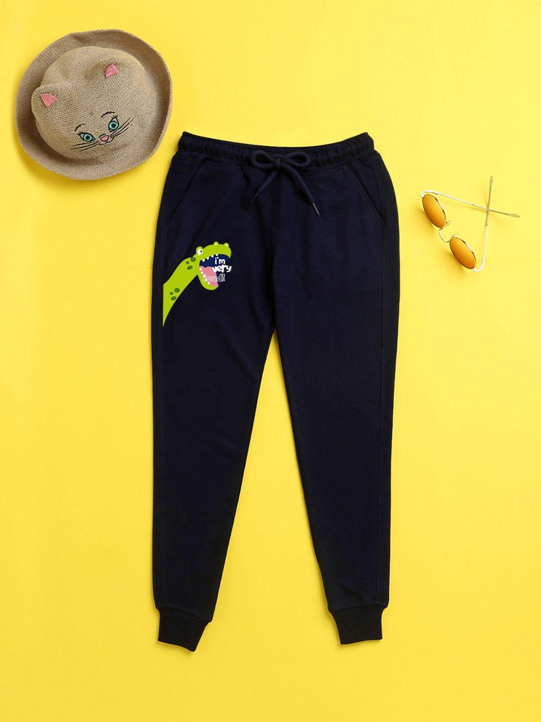 nusyl kids navy blue printed joggers