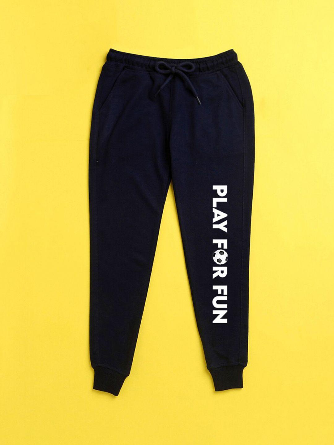 nusyl kids navy blue text printed joggers