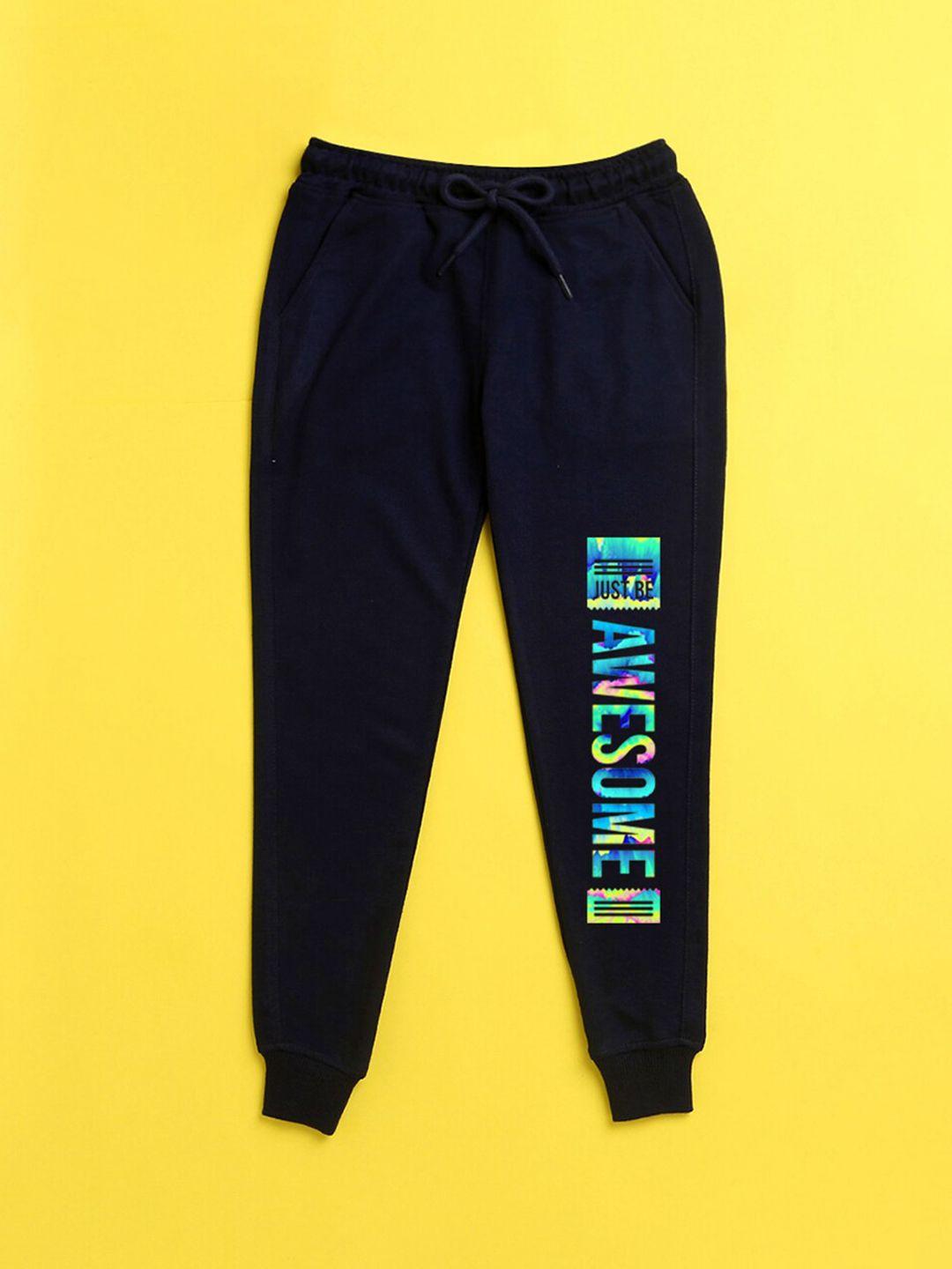 nusyl kids navy blue typography printed joggers