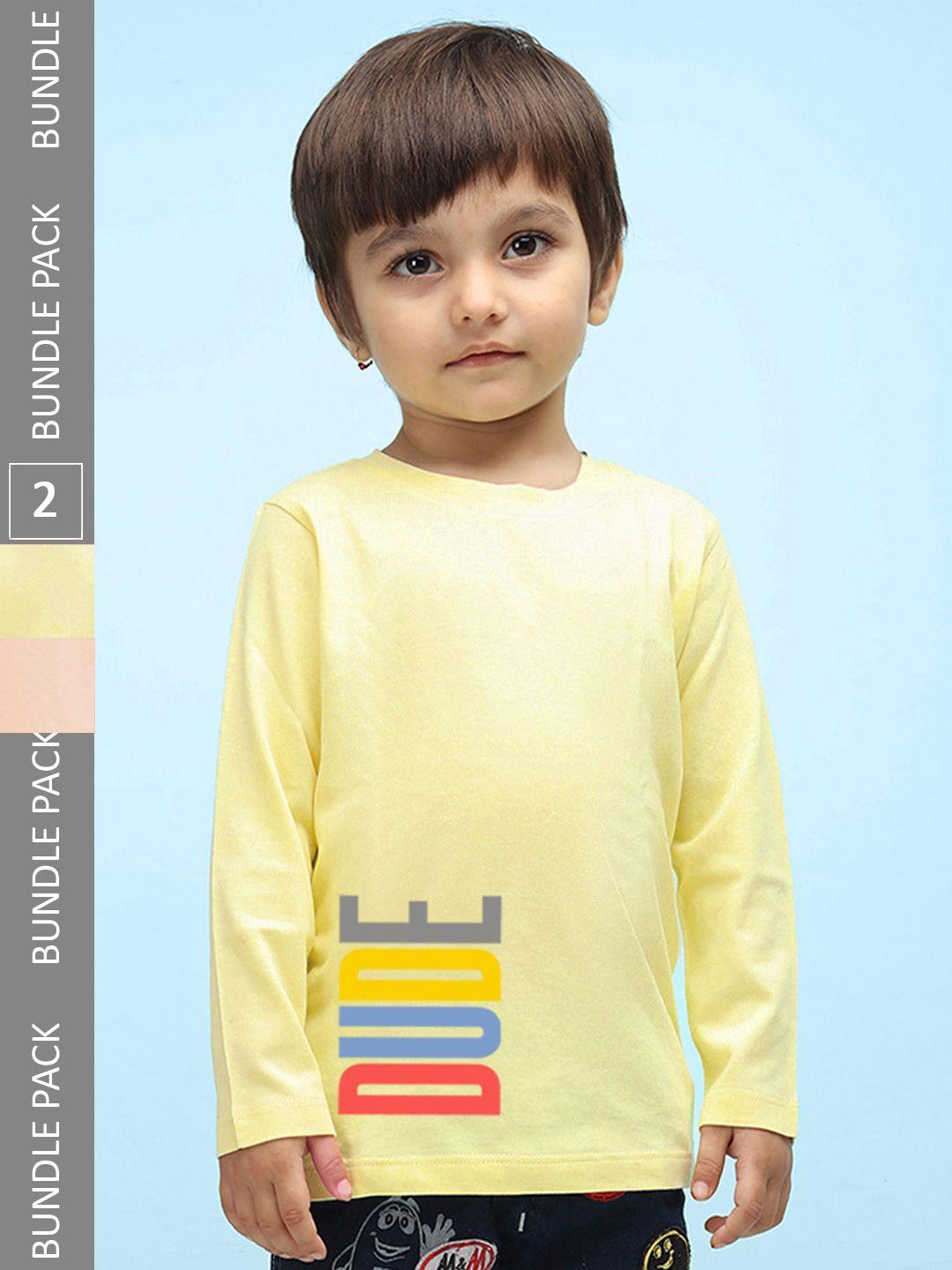 nusyl kids peach-coloured & yellow 2 printed t-shirt