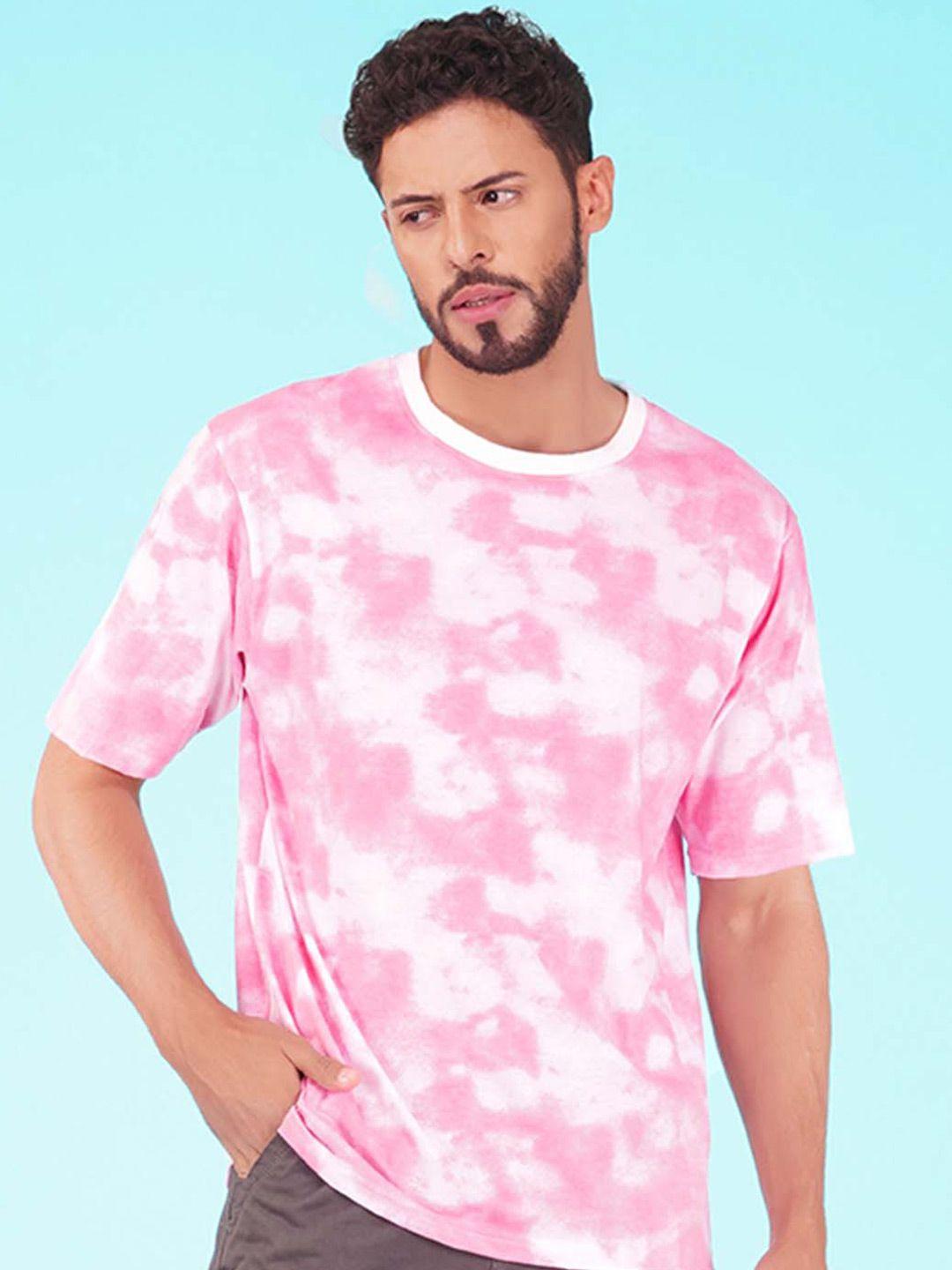 nusyl men pink floral printed drop-shoulder sleeves pockets boxy t-shirt