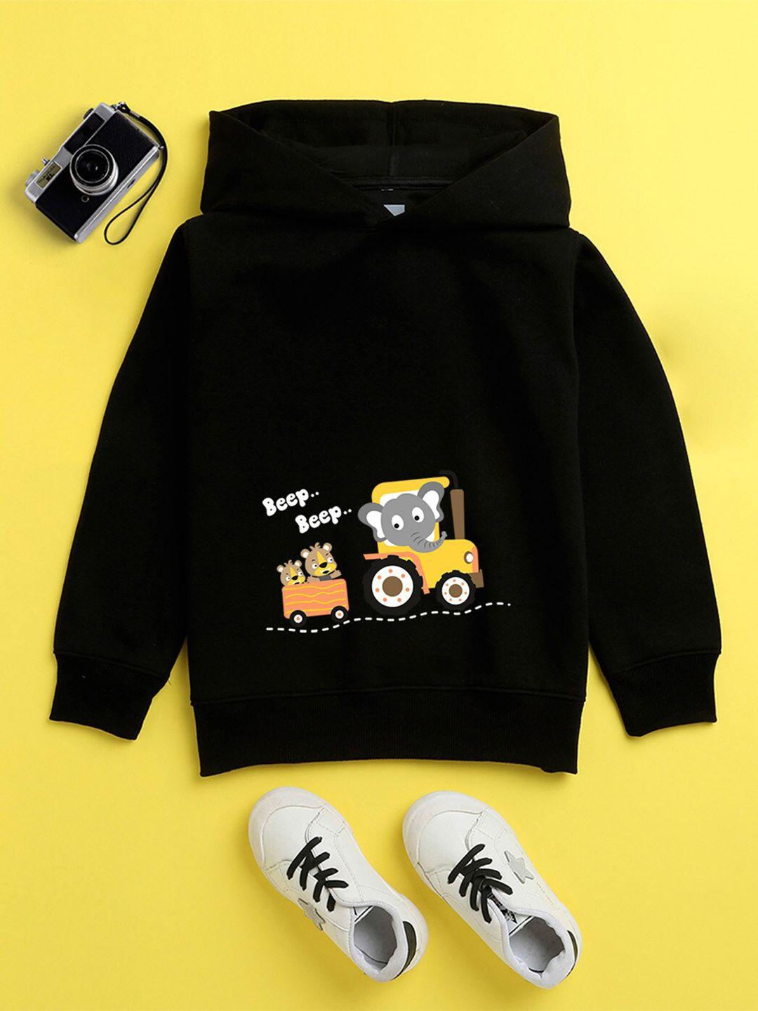 nusyl unisex kids black printed hooded sweatshirt