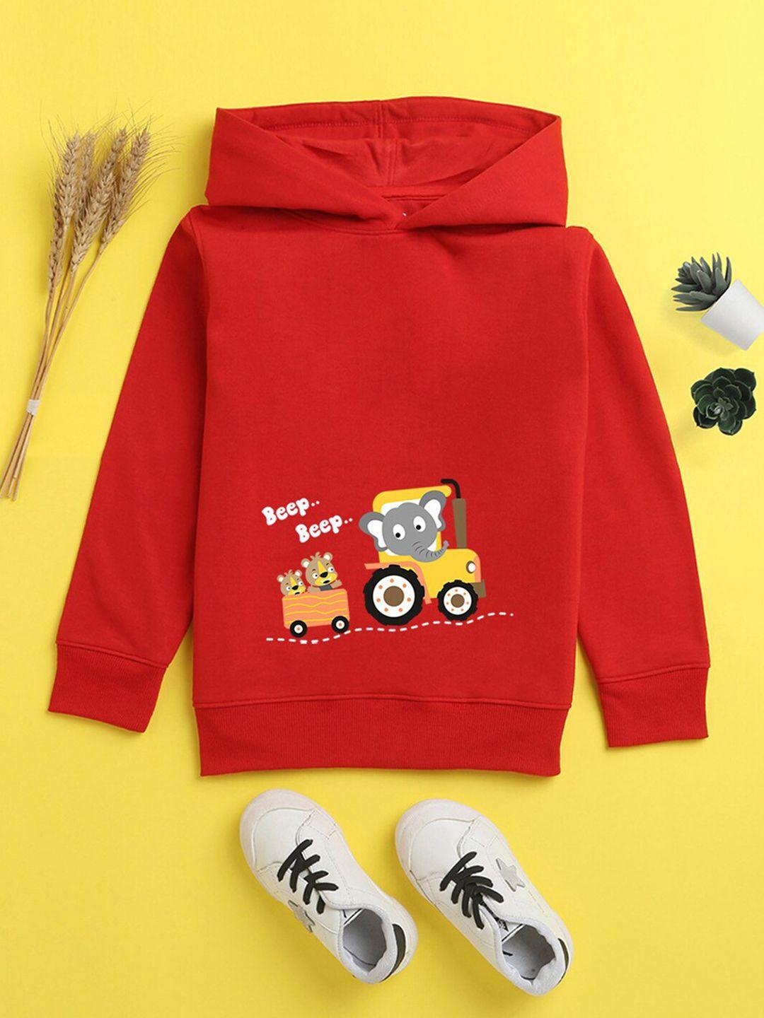 nusyl unisex kids red printed hooded sweatshirt