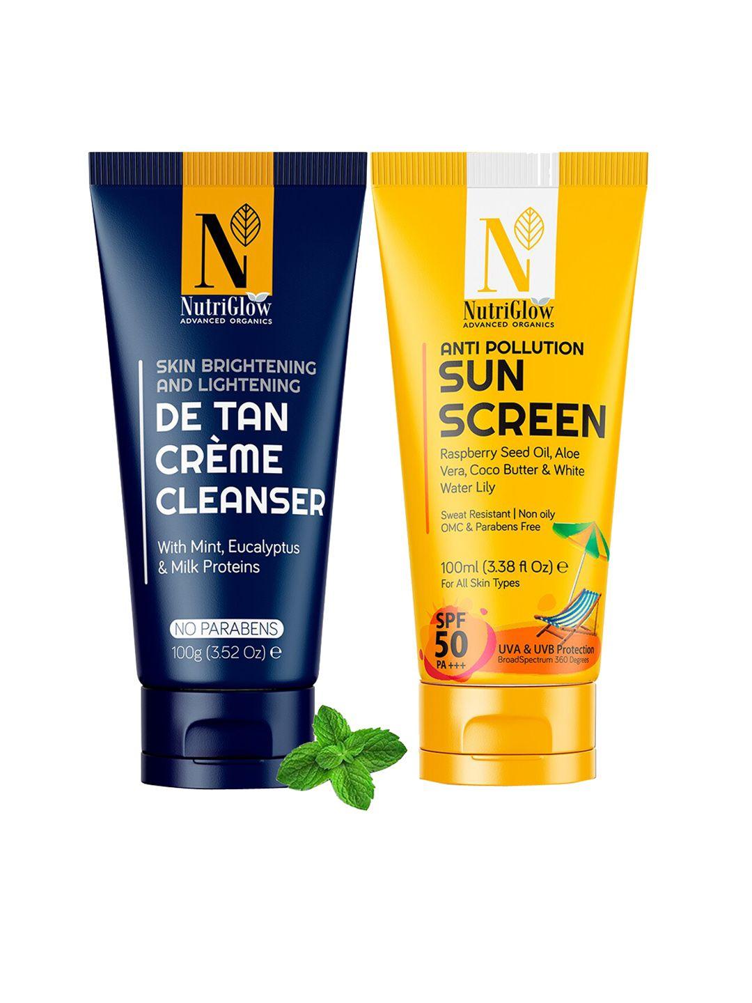 nutriglow advanced organics adults set of 2 de-tan cleanser & sunscreen 100ml