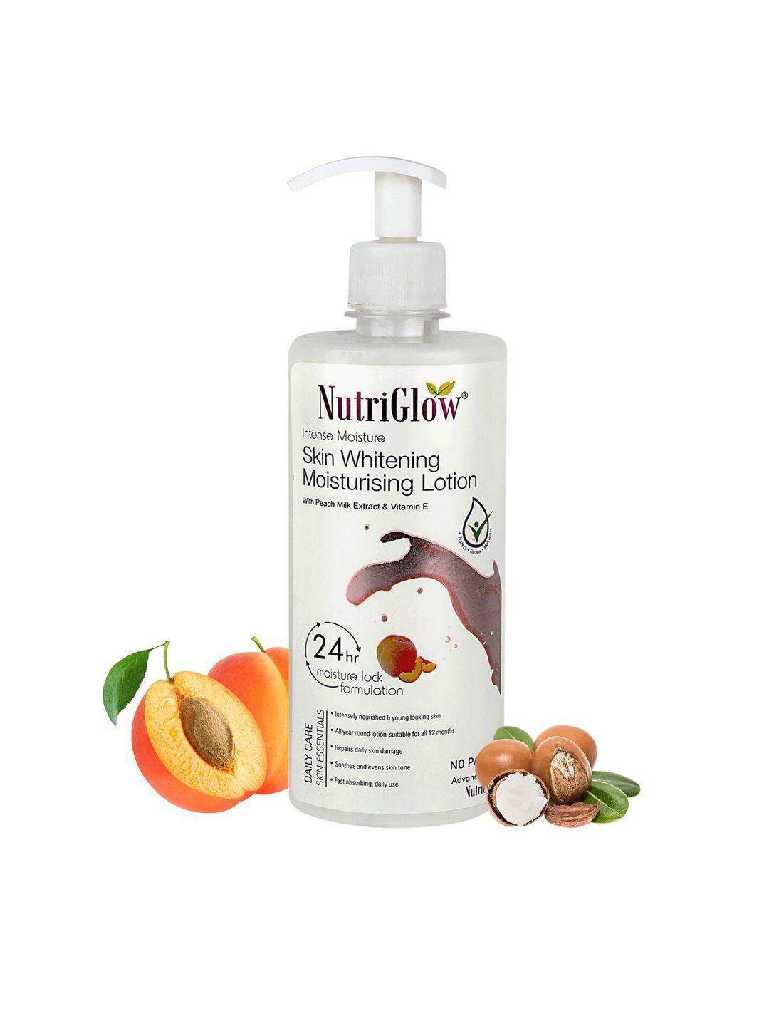 nutriglow intense moisture sustainable skin whitening with peach milk & vitamin e lotion 500ml