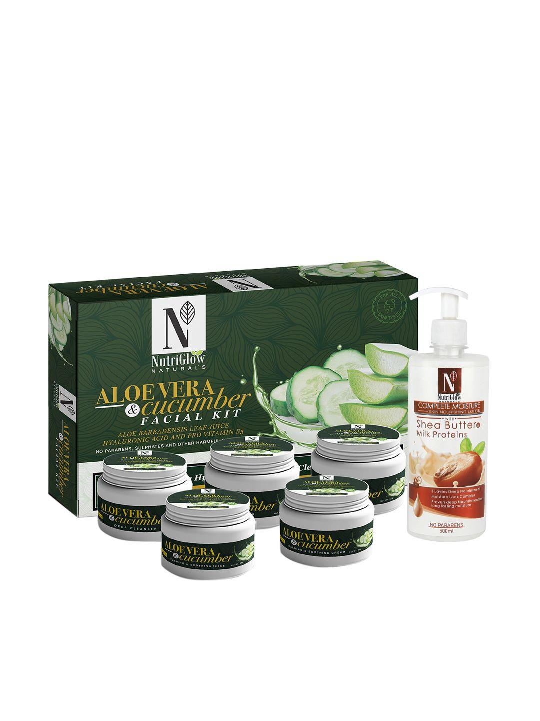 nutriglow naturals aloe vera cucumber facial kit shea butter milk proteins 500ml