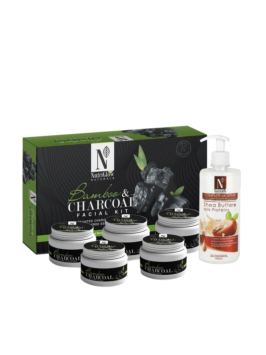 nutriglow naturals bamboo charcoal facial kit 250g+10ml & shea butter body lotion 500ml
