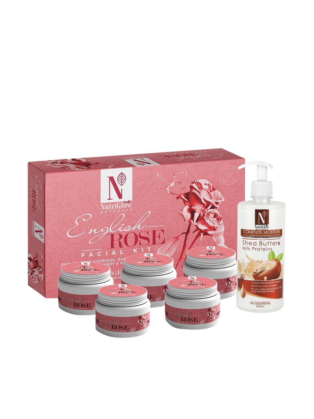 nutriglow naturals english rose facial kit 250g+10ml & shea butter body lotion 500ml