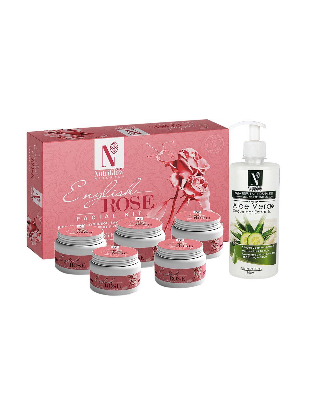 nutriglow naturals english rose facial kit 250g+10ml & skin whitening body lotion 500ml