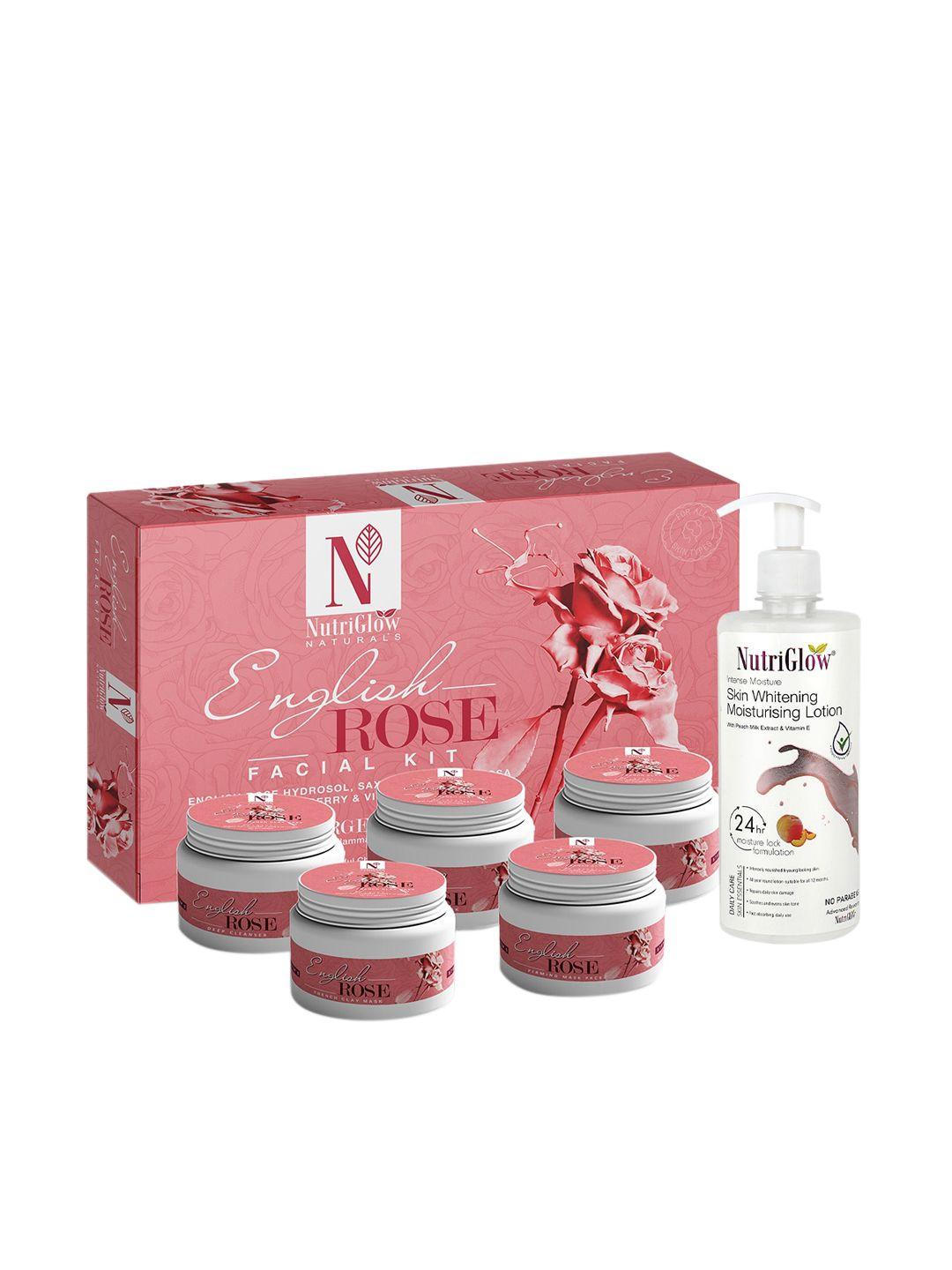 nutriglow naturals english rose facial kit 250g+10ml & skin whitening moisturising lotion 500ml