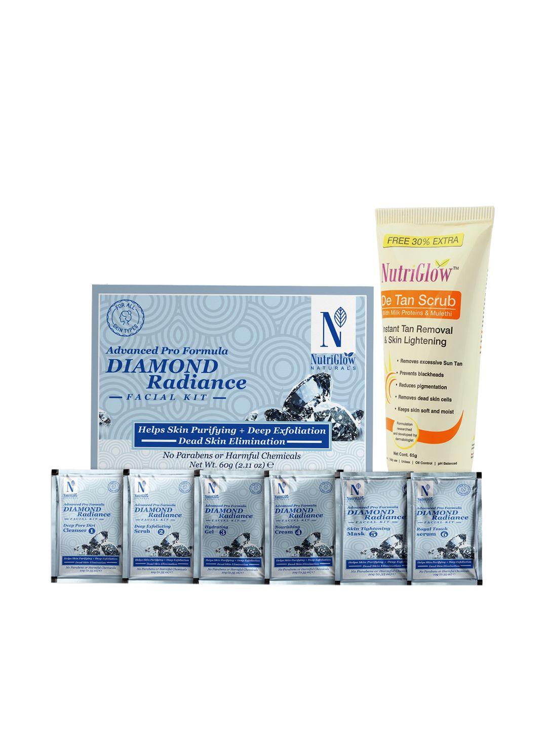 nutriglow naturals set of natural's diamond radiance facial kit 60 g & de tan scrub 65 g
