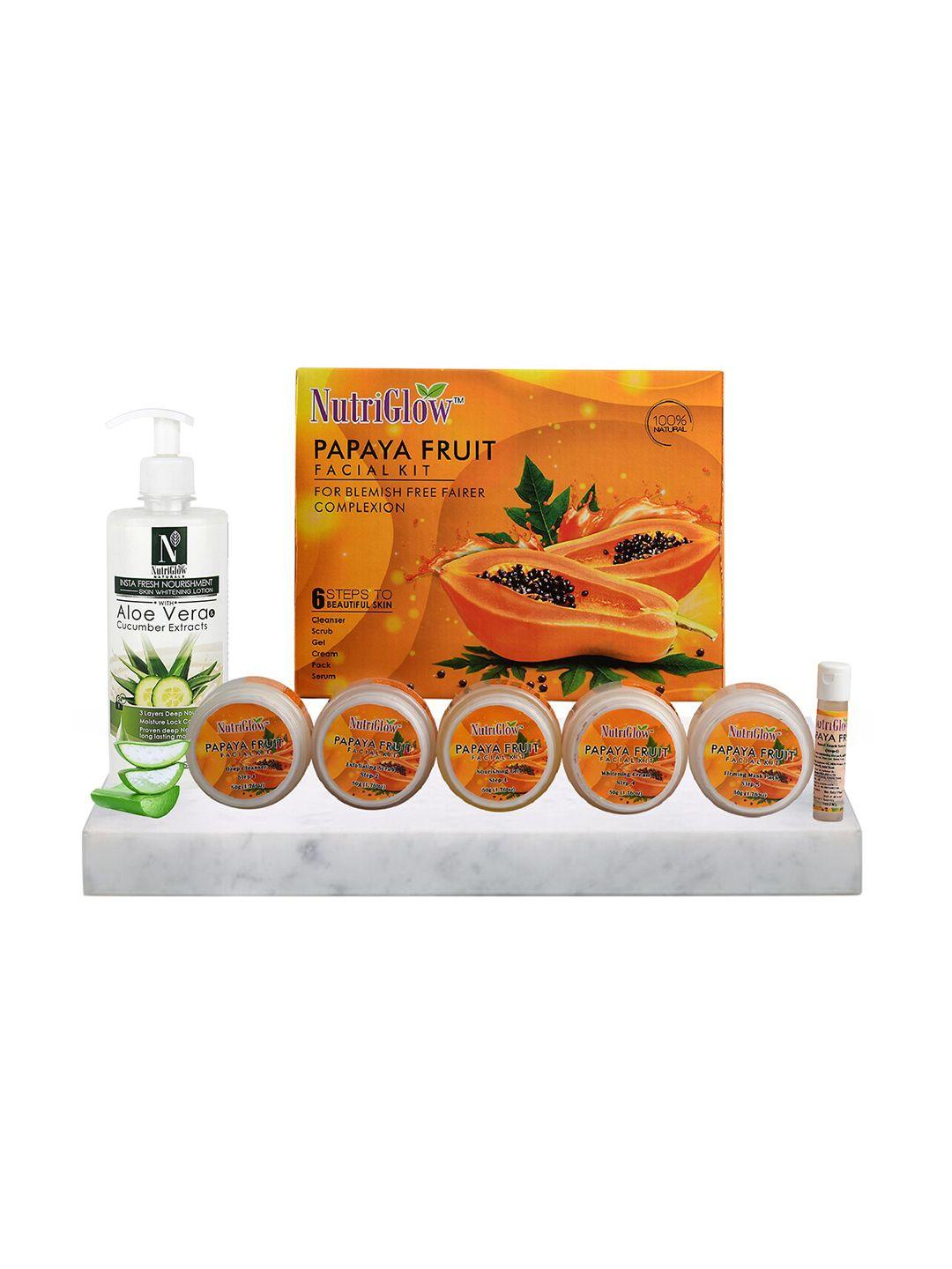 nutriglow set of papaya facial kit 250 g + 10 ml & aloe vera-cucumber lotion 500 ml