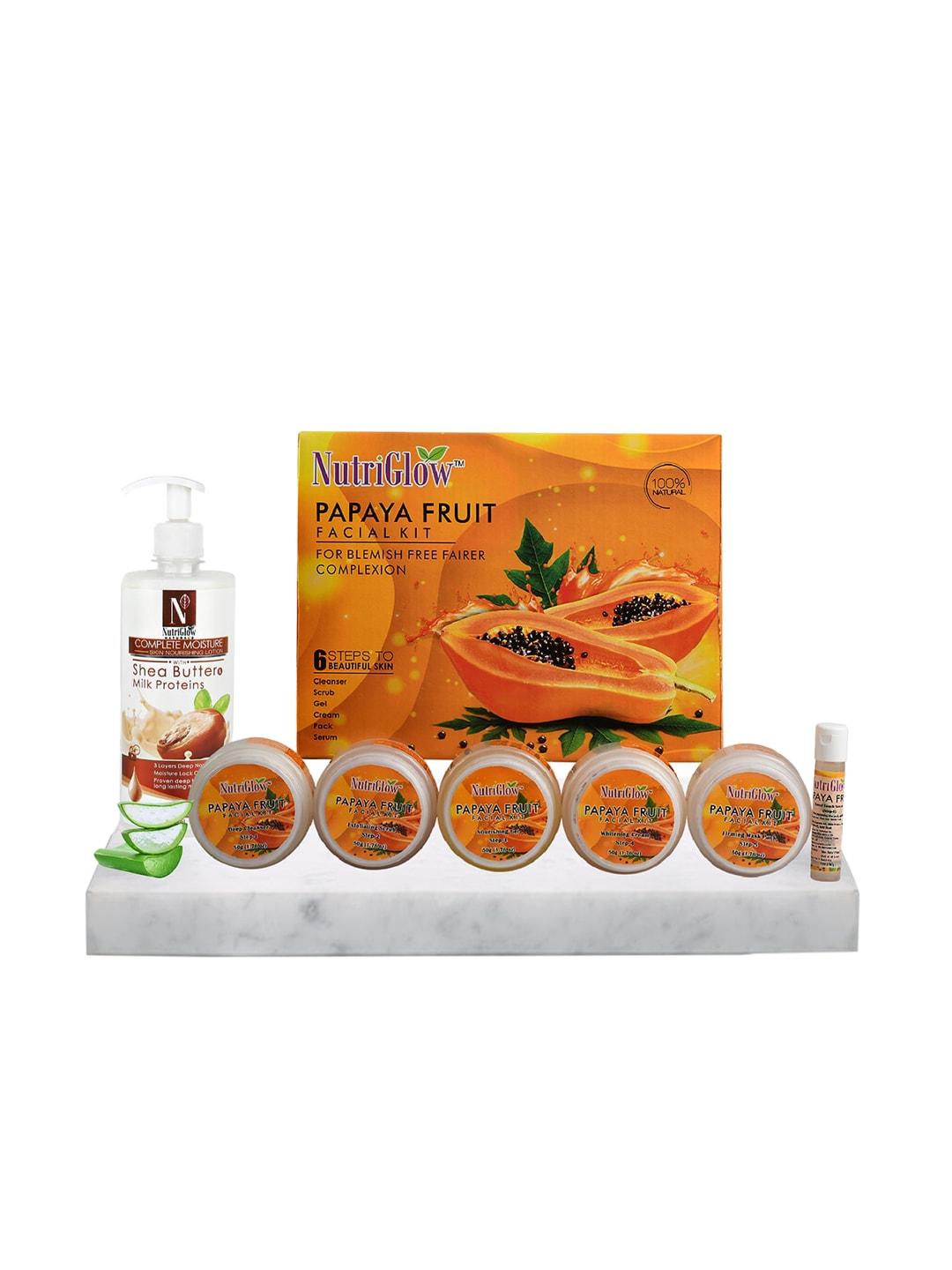nutriglow set of papaya fruit facial kit 260 g & shea butter milk proteins 500 ml