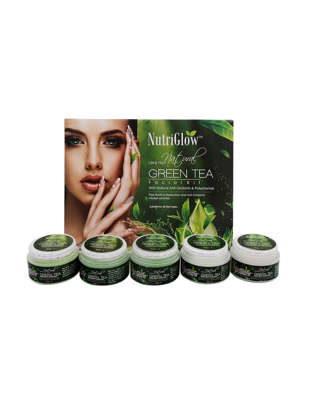 nutriglow sustainable sustainable 5-pieces of green tea facial kit,acne prone oily skin, 250g