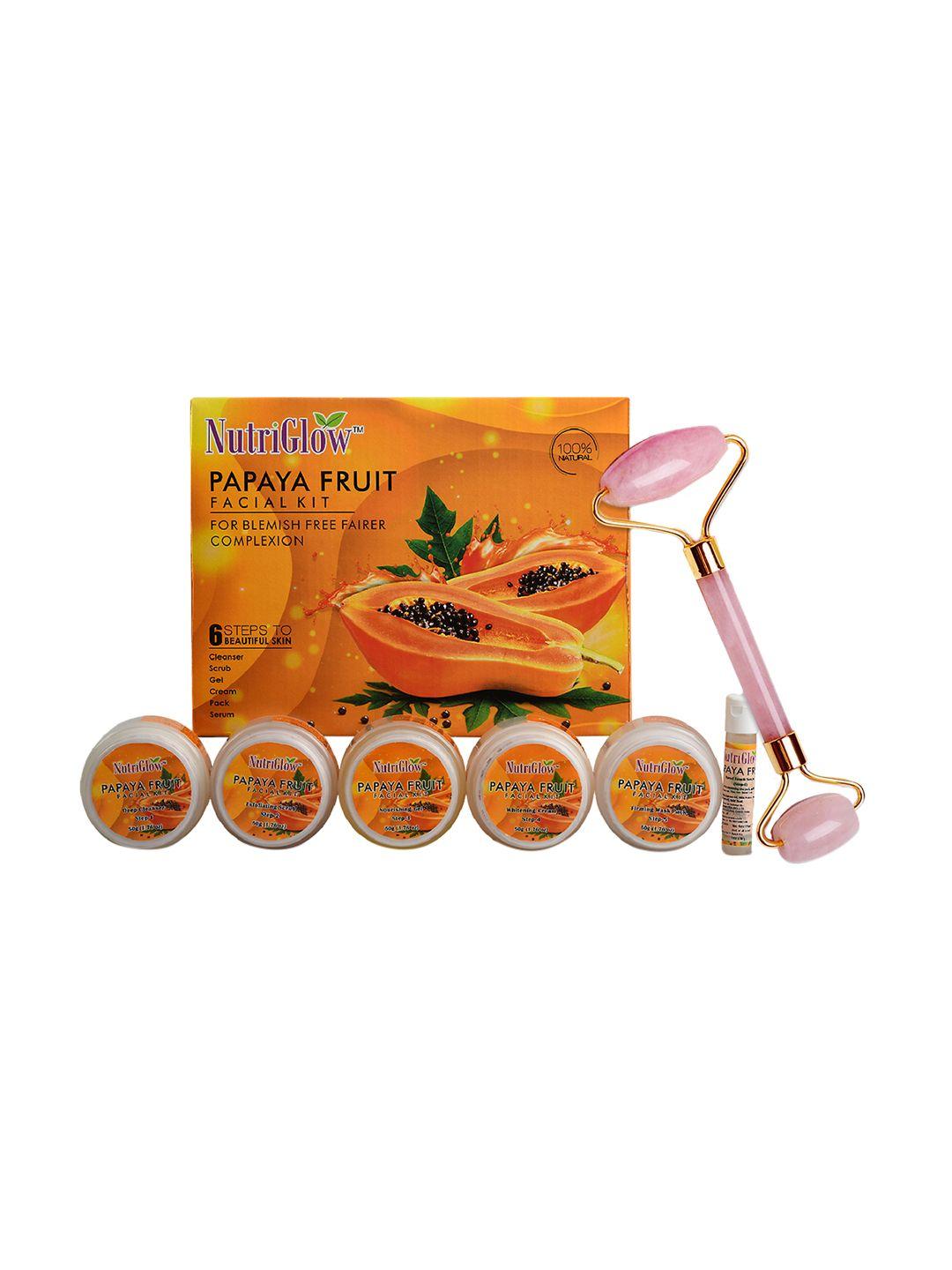 nutriglow sustainable sustainable papaya facial kit for blemish free 250g+10ml with jade roller
