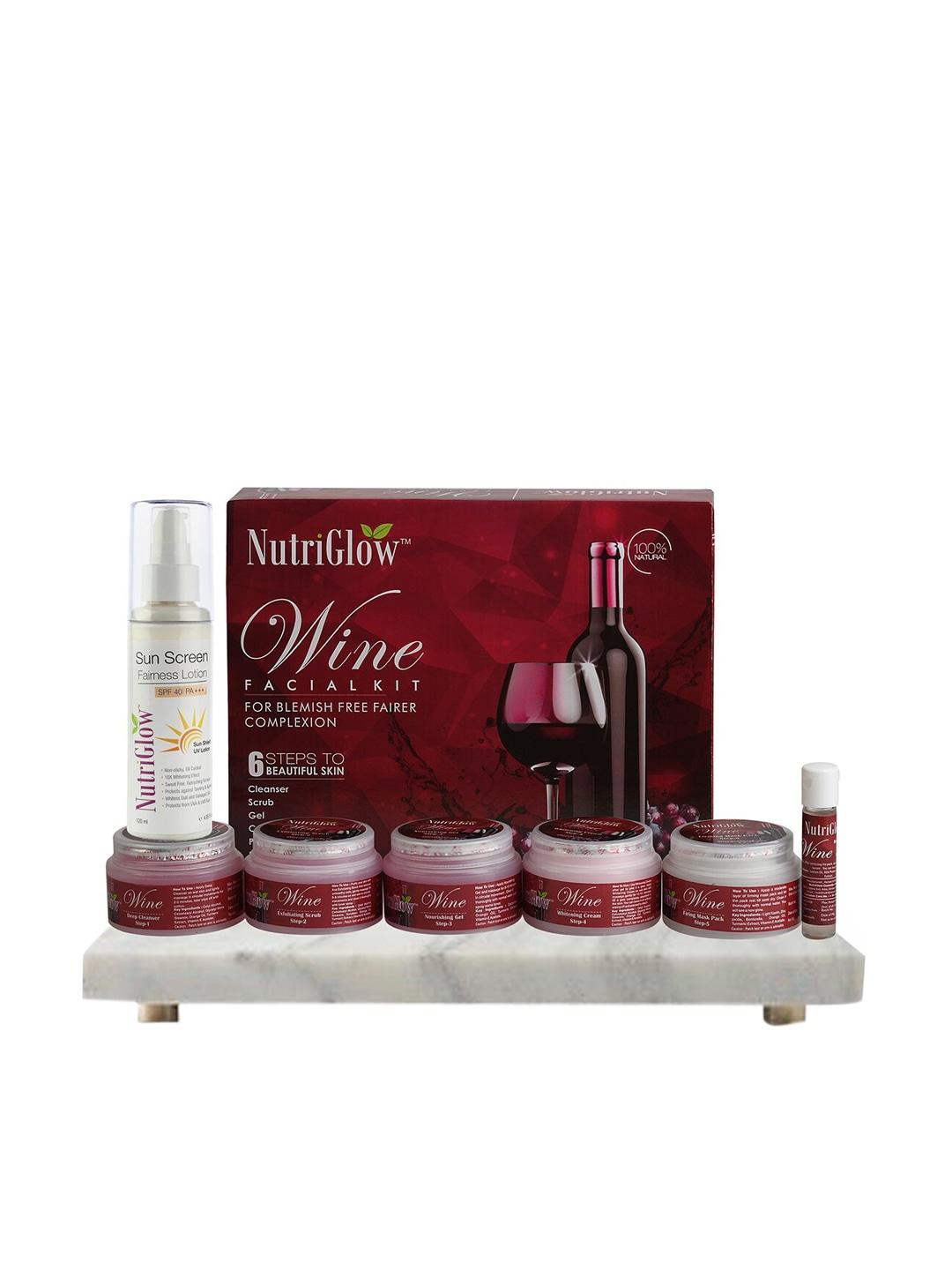 nutriglow wine facial kit 250g + 10ml & sun screen fairness lotion spf 40 120ml