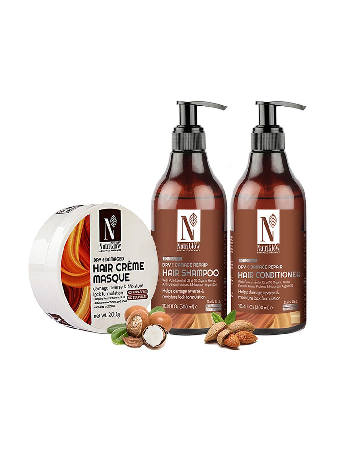 nutriglow advanced organics dry damaged hair creme masque, hair shampoo & conditioner