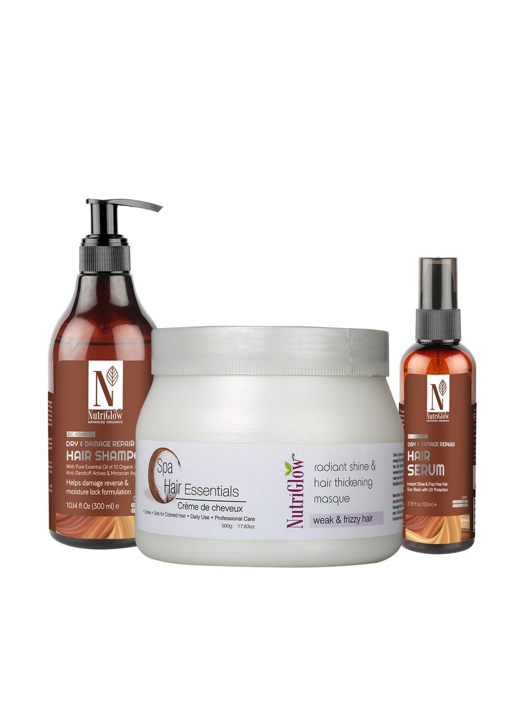 nutriglow advanced organics hair spa masque 500 g - hair serum 100 ml - shampoo 300 ml