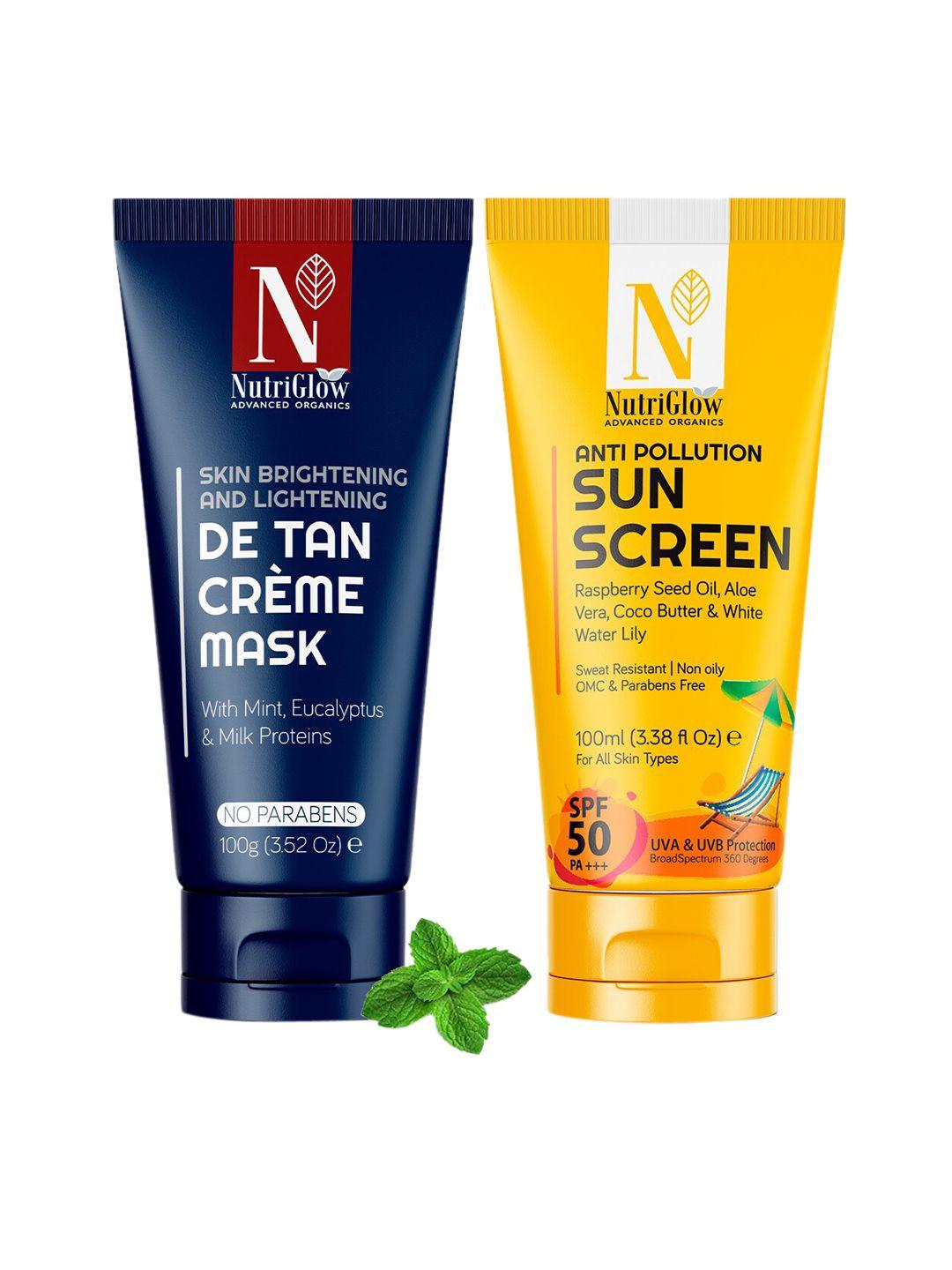 nutriglow advanced organics set of 2 sustainable de tan mask & sunscreen spf 50 pa+++, 100ml each