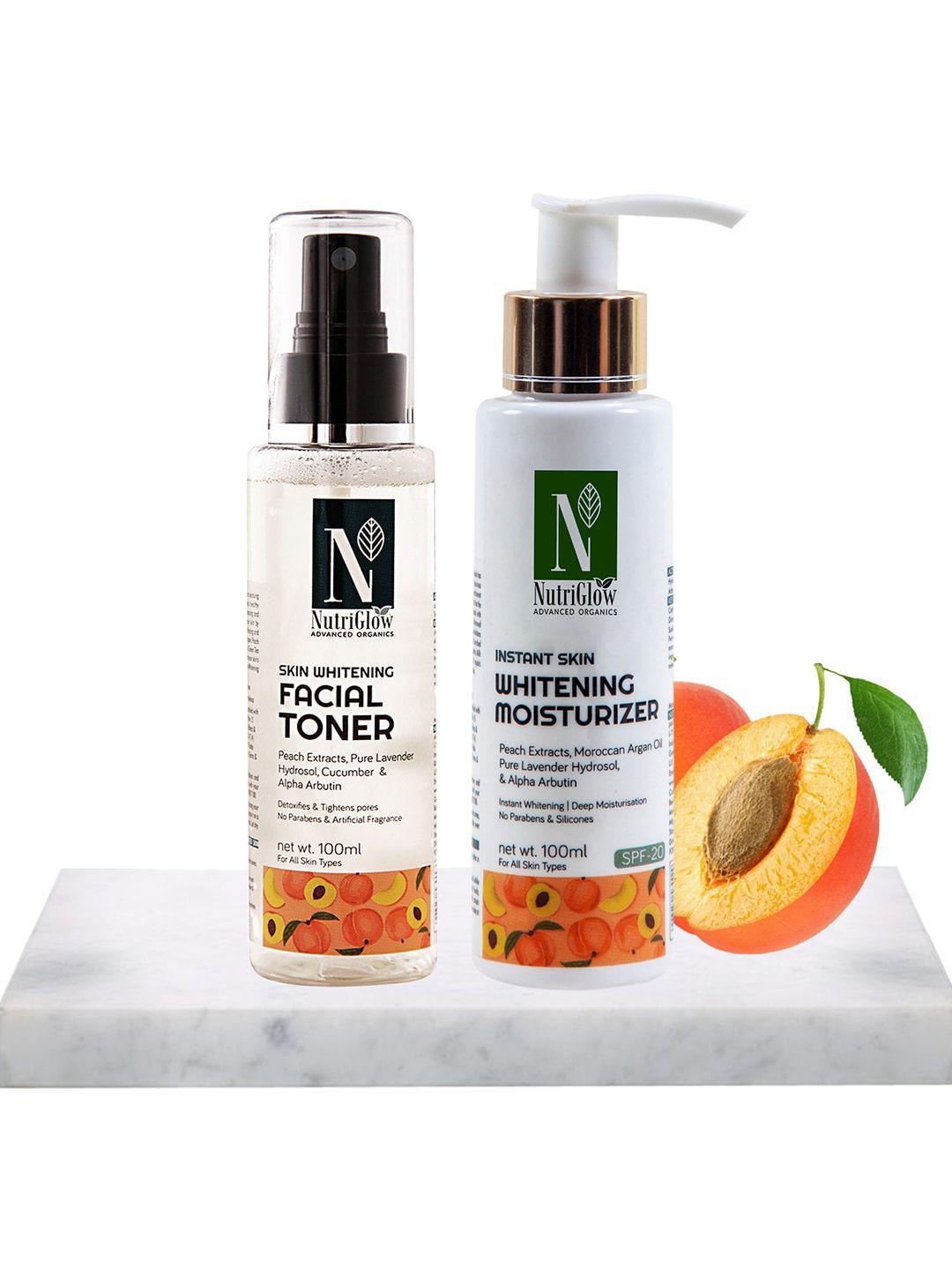 nutriglow advanced organics skin whitening facial toner & moisturizer spf 20 100ml each
