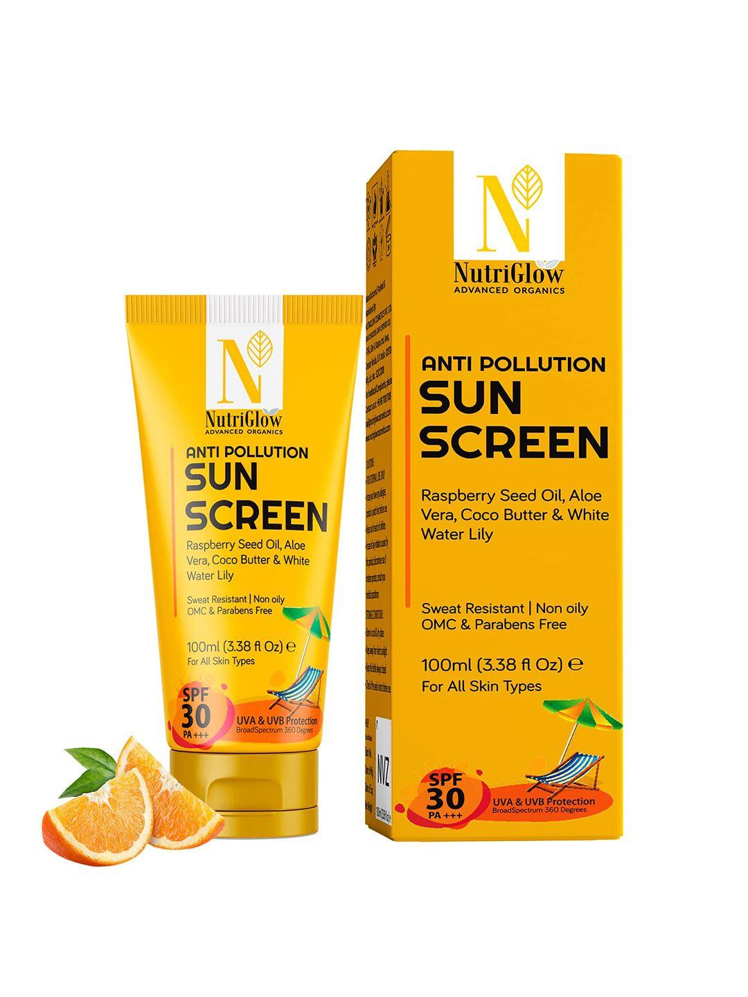 nutriglow advanced organics sustainable anti pollution spf 30 pa+++ sun screen - 100 ml