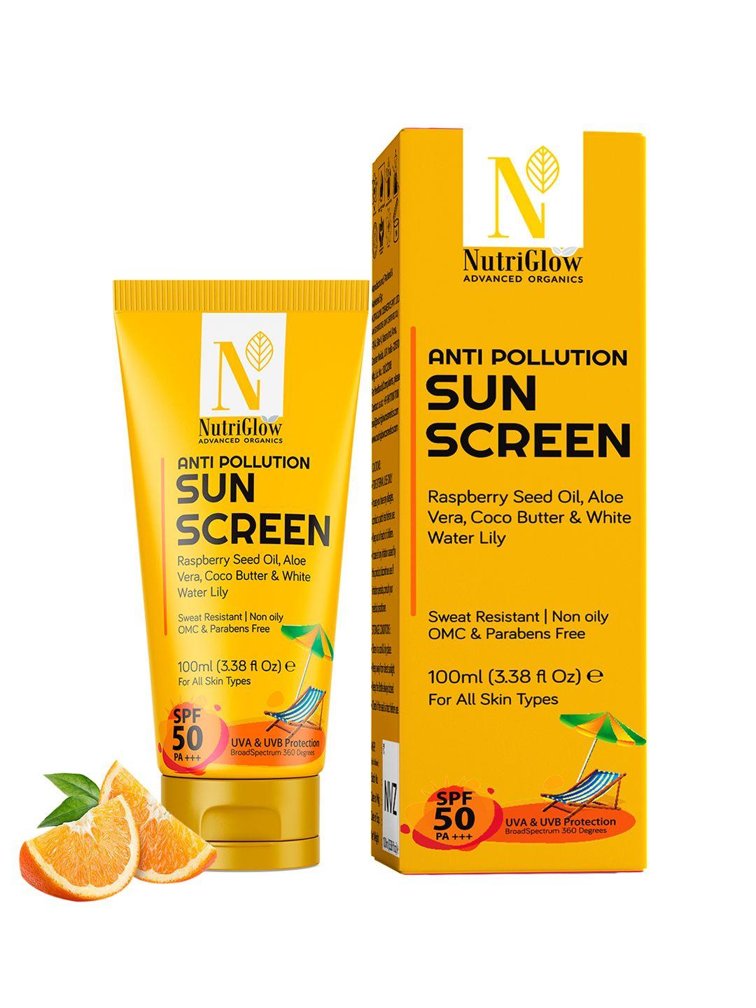 nutriglow advanced organics sustainable anti-pollution sun screen spf 50 100 ml