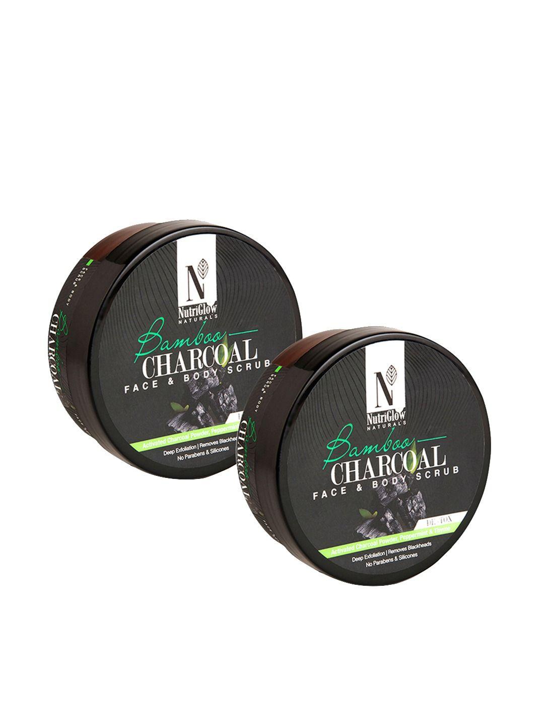 nutriglow naturals set of 2 bamboo charcoal face & body scrub 200 g each