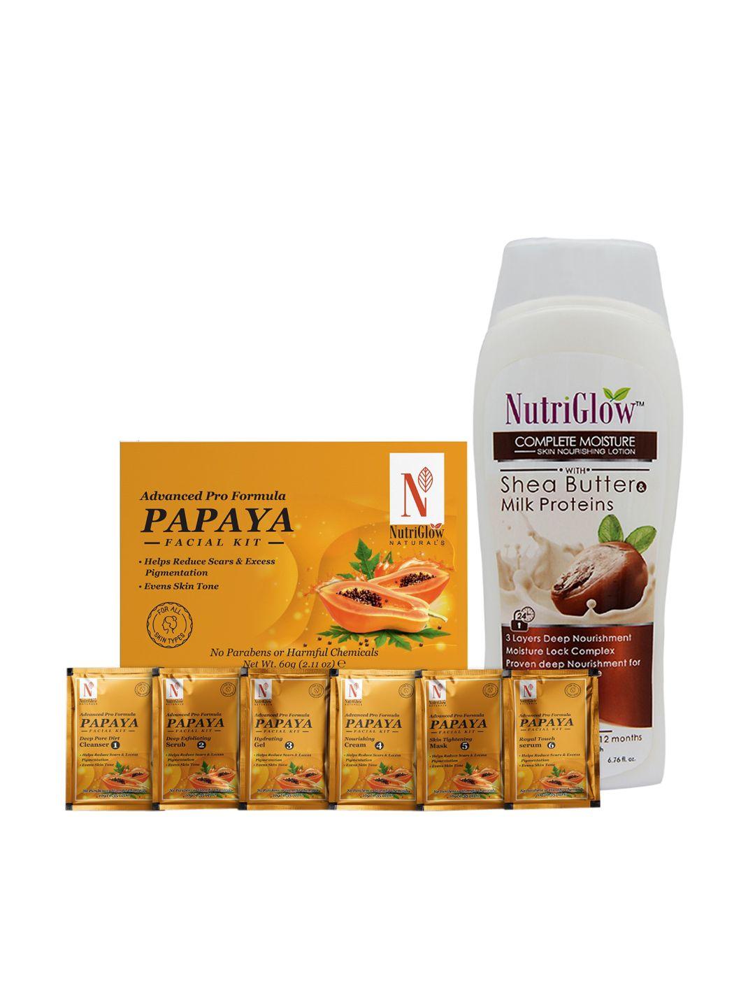 nutriglow naturals set of 2 papaya facial kit 60 g & shea butter milk body lotion 200 ml