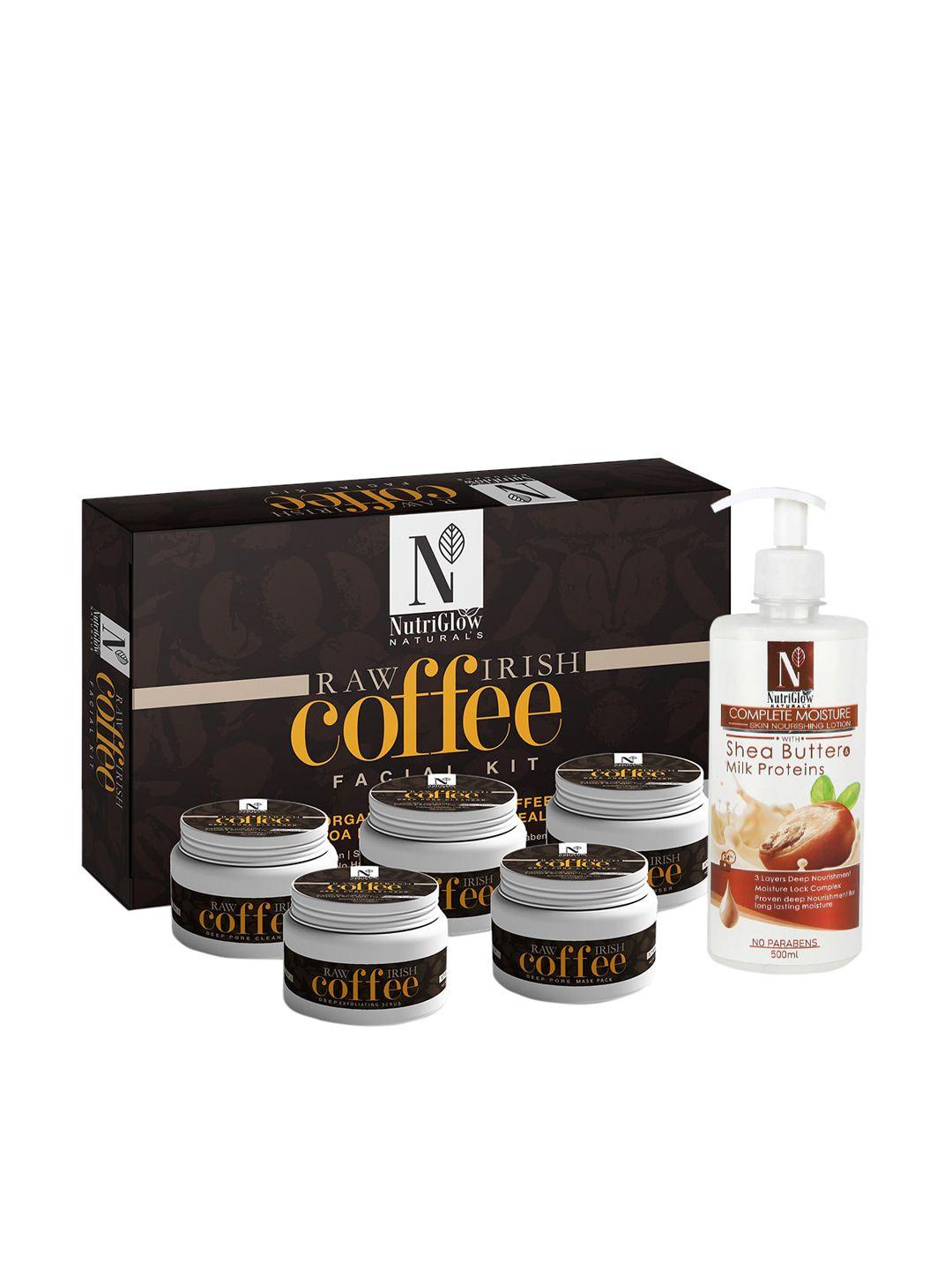nutriglow naturals set of coffee facial kit 250g+10ml & shea butter body lotion 500ml
