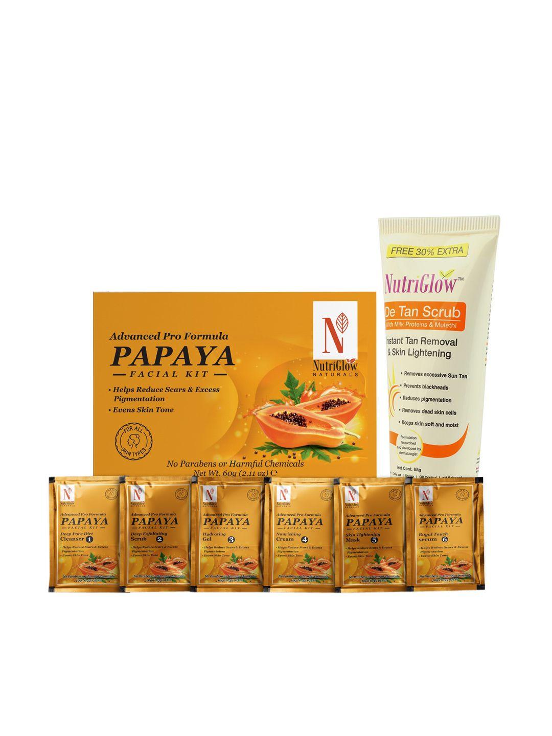 nutriglow naturals set of papaya facial kit 60 g & de tan scrub 65 ml