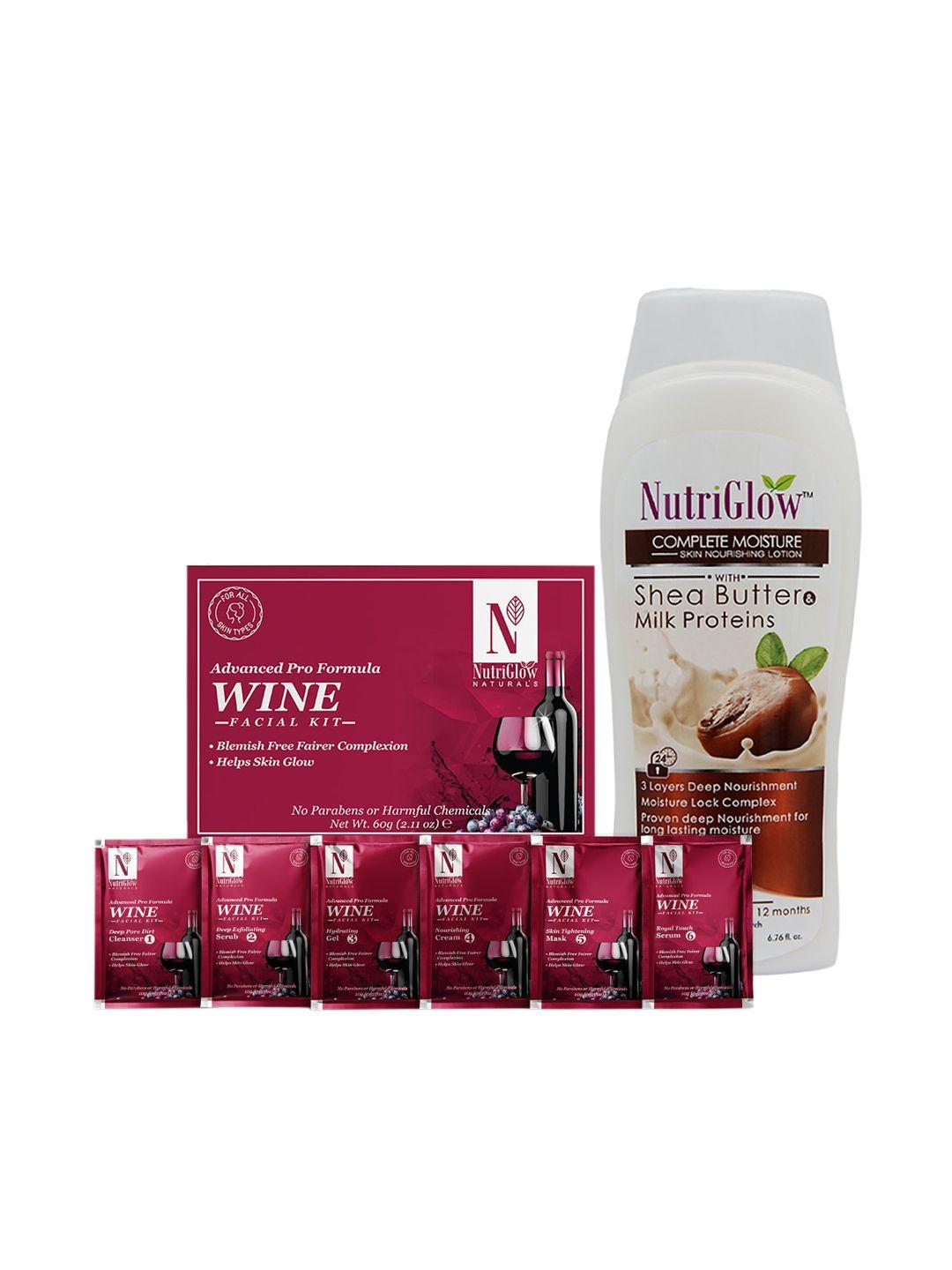 nutriglow naturals set of wine facial kit 60 g & shea butter milk proteins 200 ml