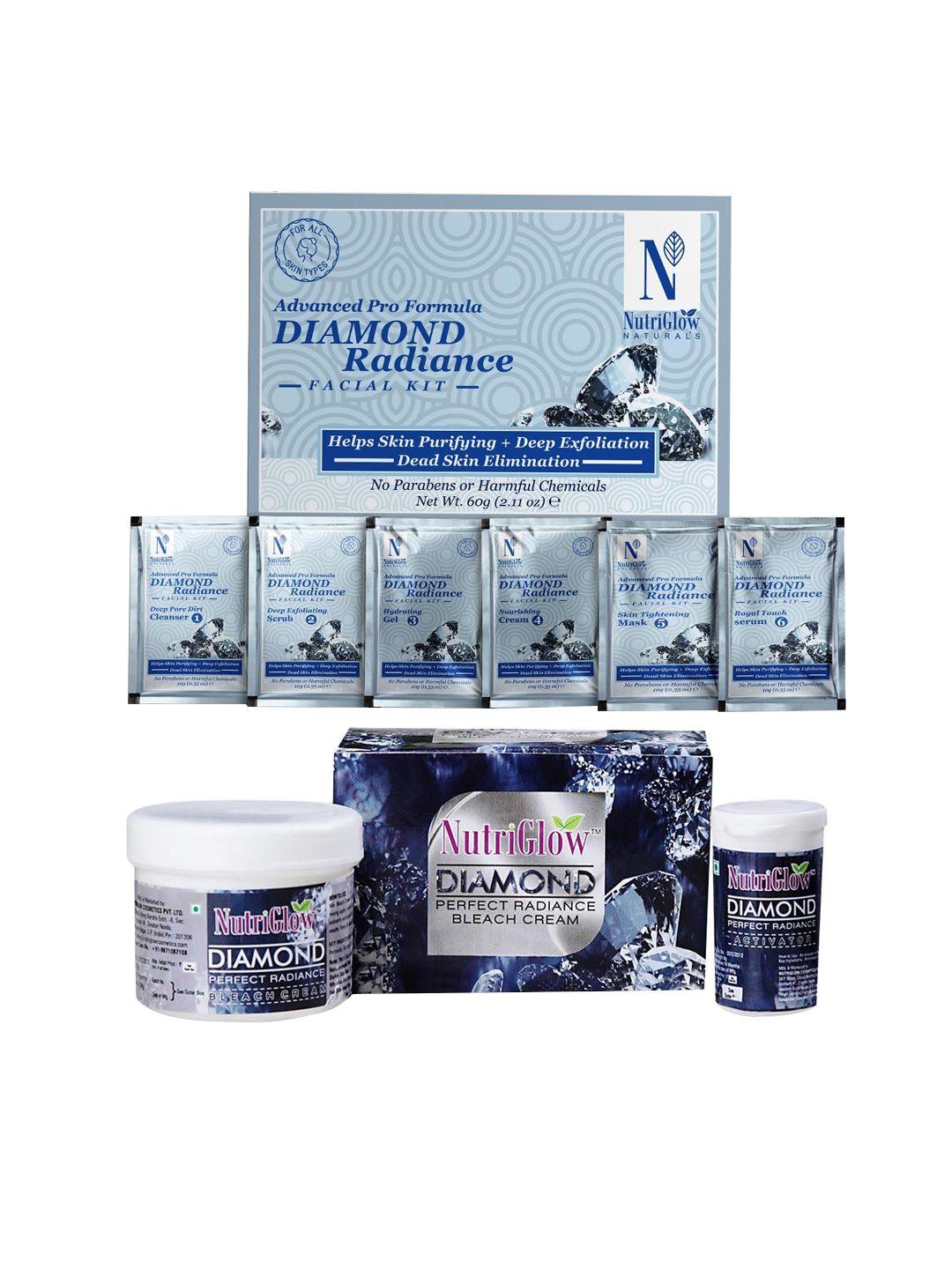 nutriglow naturals sustainable set of diamond radiance facial kit 60g & diamond perfect bleach 43g