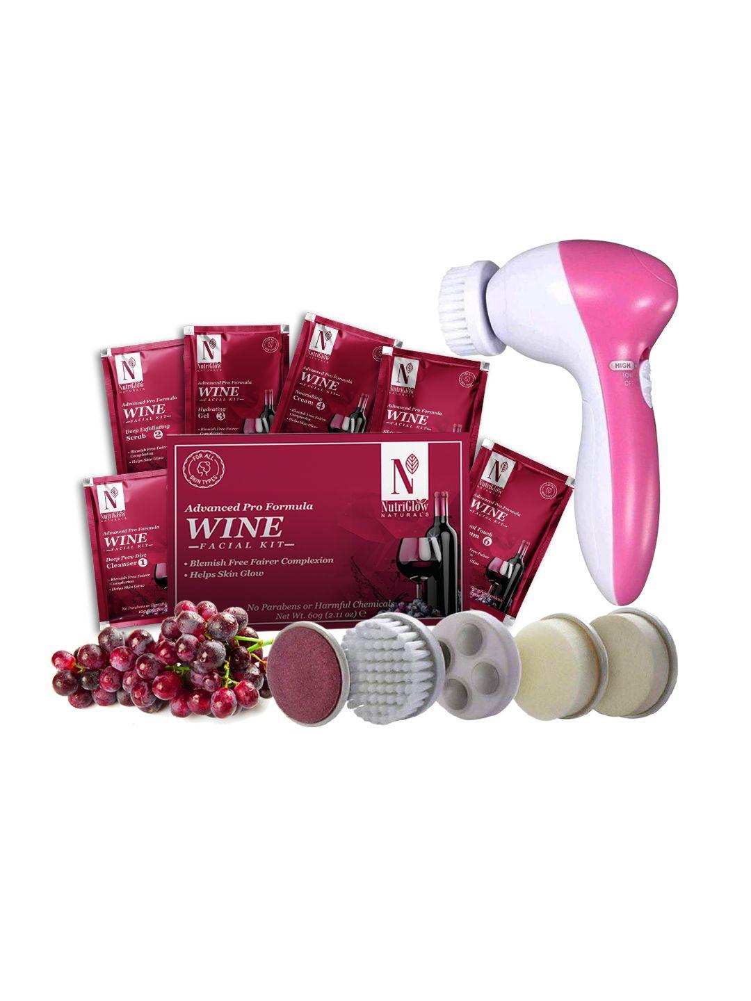 nutriglow naturals wine facial kit 60gm with 5 in 1 rotating face massager