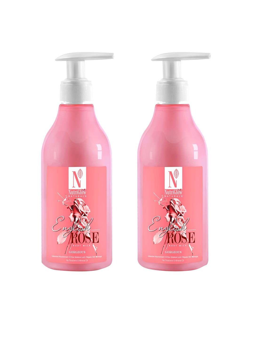 nutriglow set of 2 no paraben rose body milk for 8 hour moisture lock - 300ml each