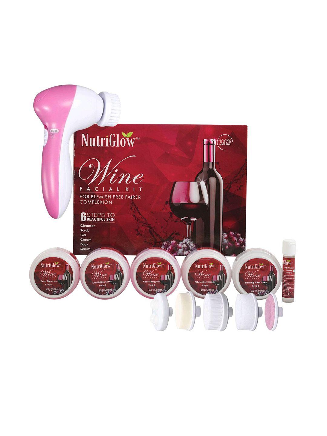 nutriglow set of 2 wine facial kit with 5 in 1 portable face massager