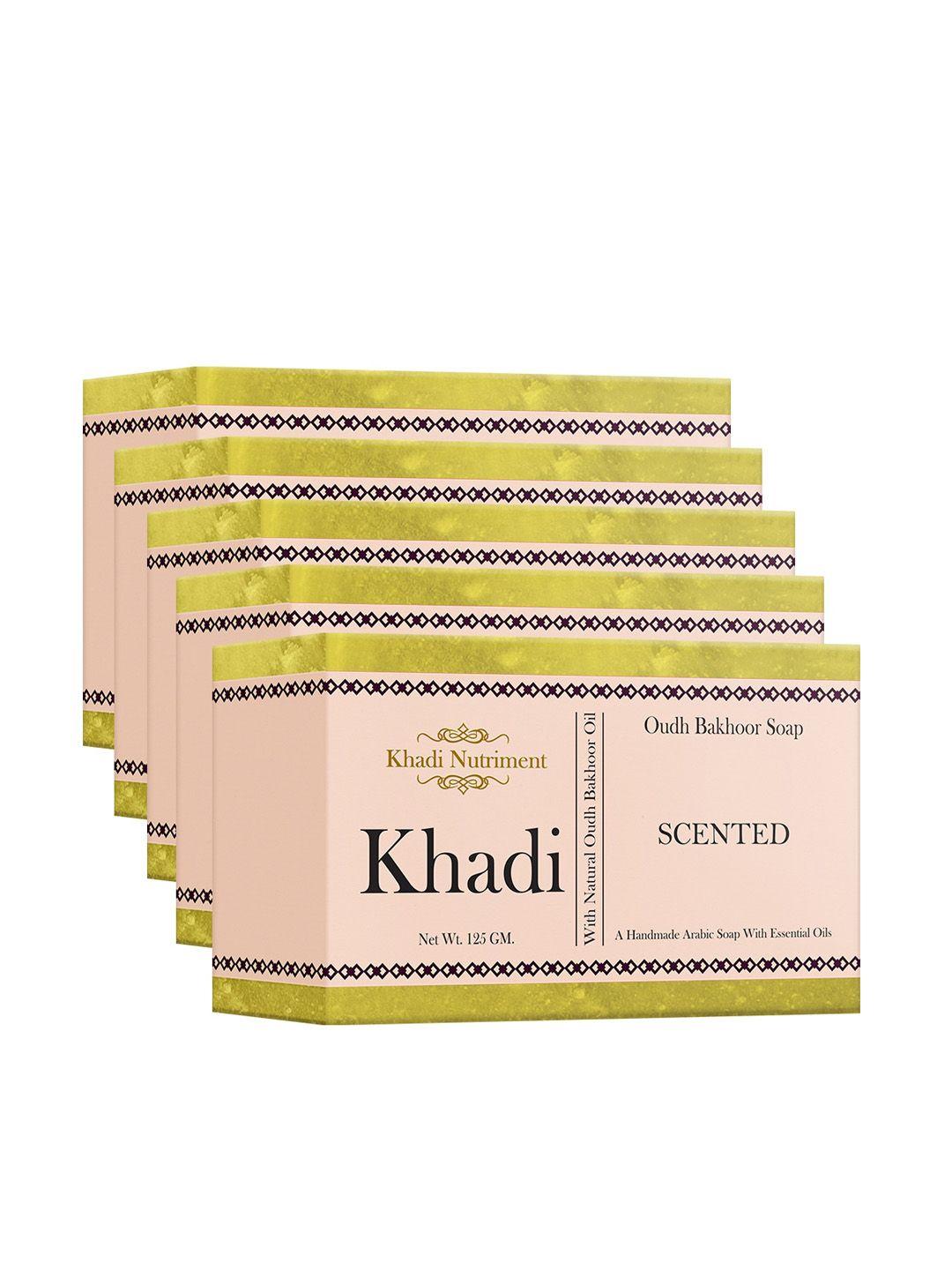 nutriment khadi set of 5 scented oudh bakhoor herbal soaps with essential oils - 125g each