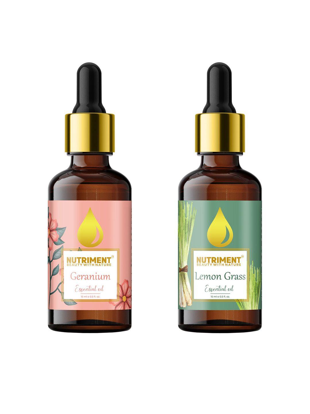 nutriment unisex set of 2 geranium & lemon grass essential oil-15ml each