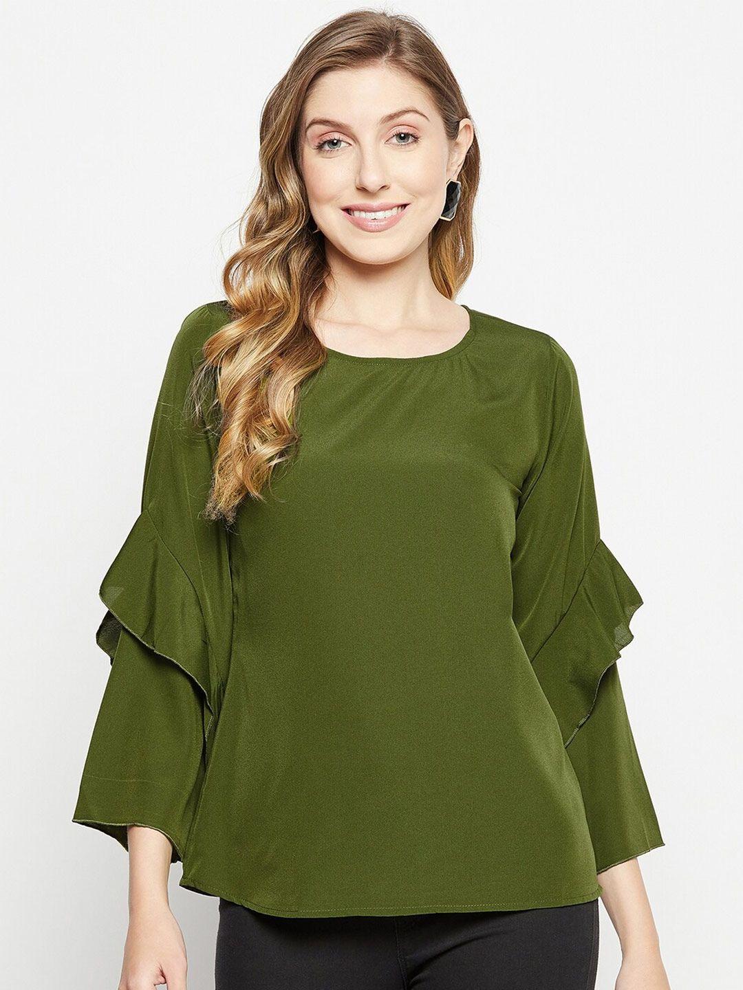 nuwah olive green bell sleeve crepe top