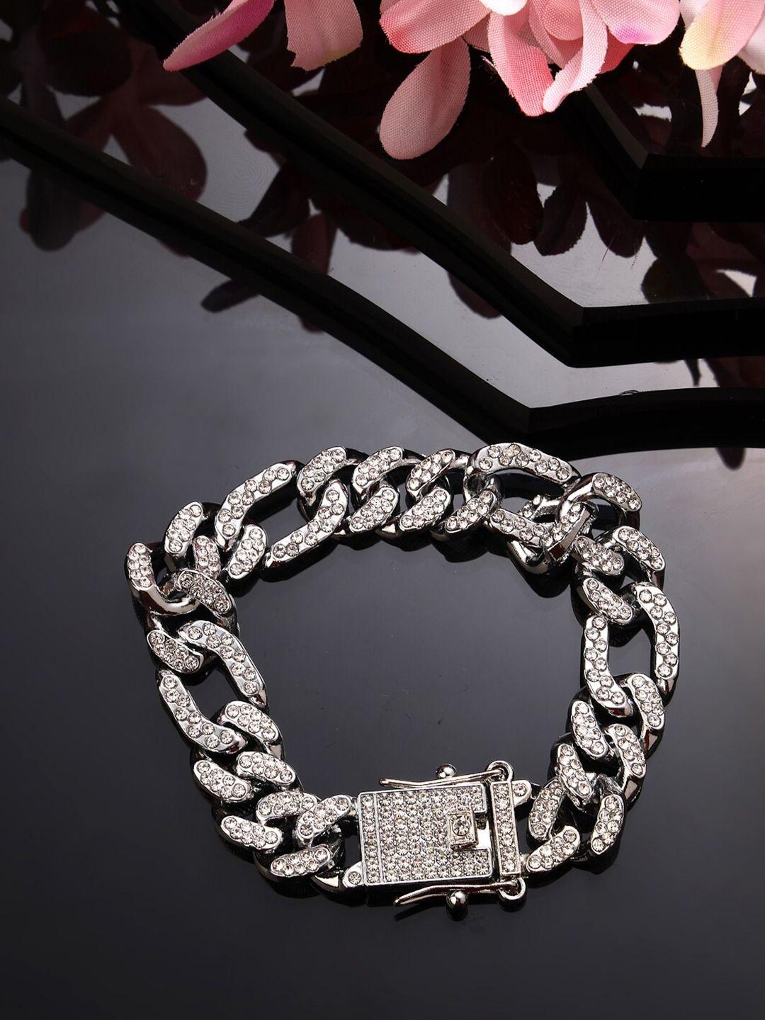 nvr men american diamond silver-plated link bracelet