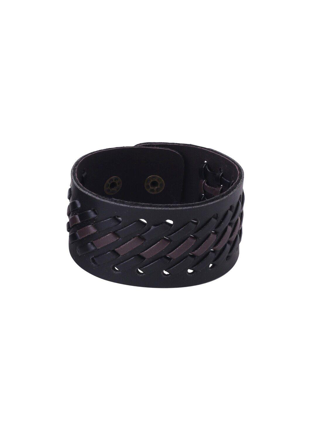 nvr unisex black & brown leather wraparound bracelet