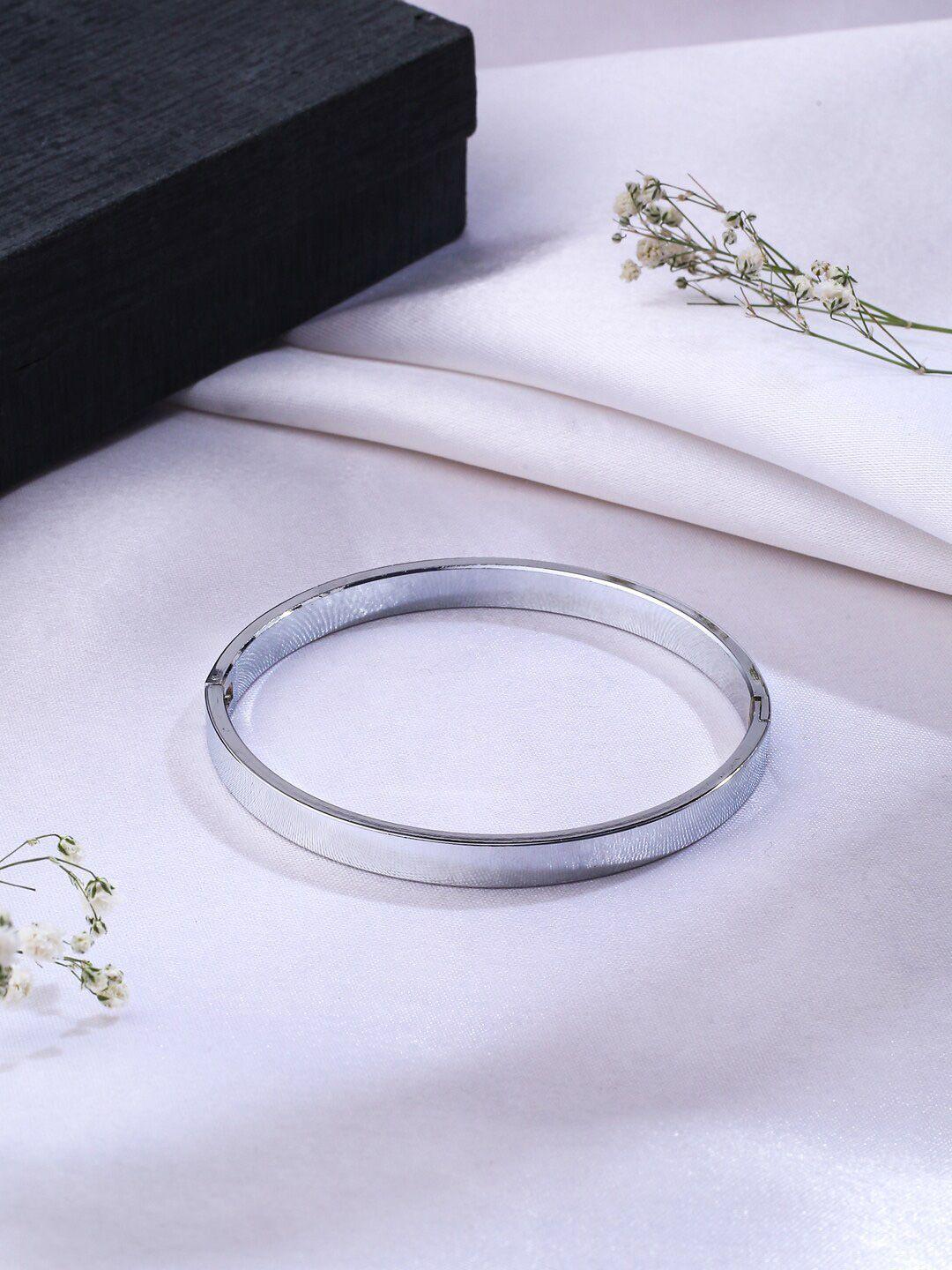 nvr unisex silver-toned rhodium-plated kada bracelet