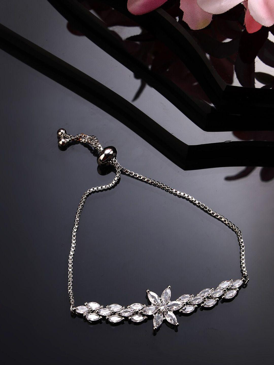 nvr women brass american diamond handcrafted silver-plated link bracelet
