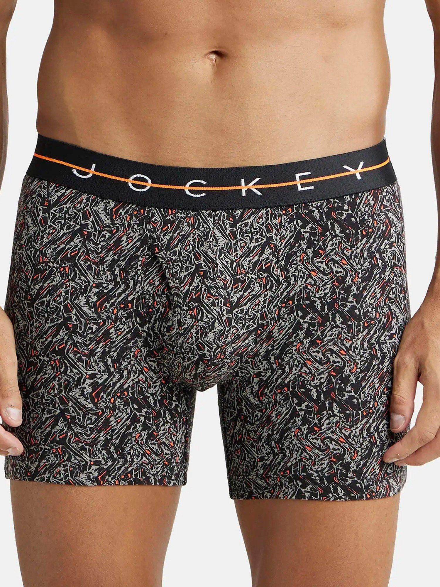 ny03 mens combed cotton printed boxer brief with ultrasoft waistband-black