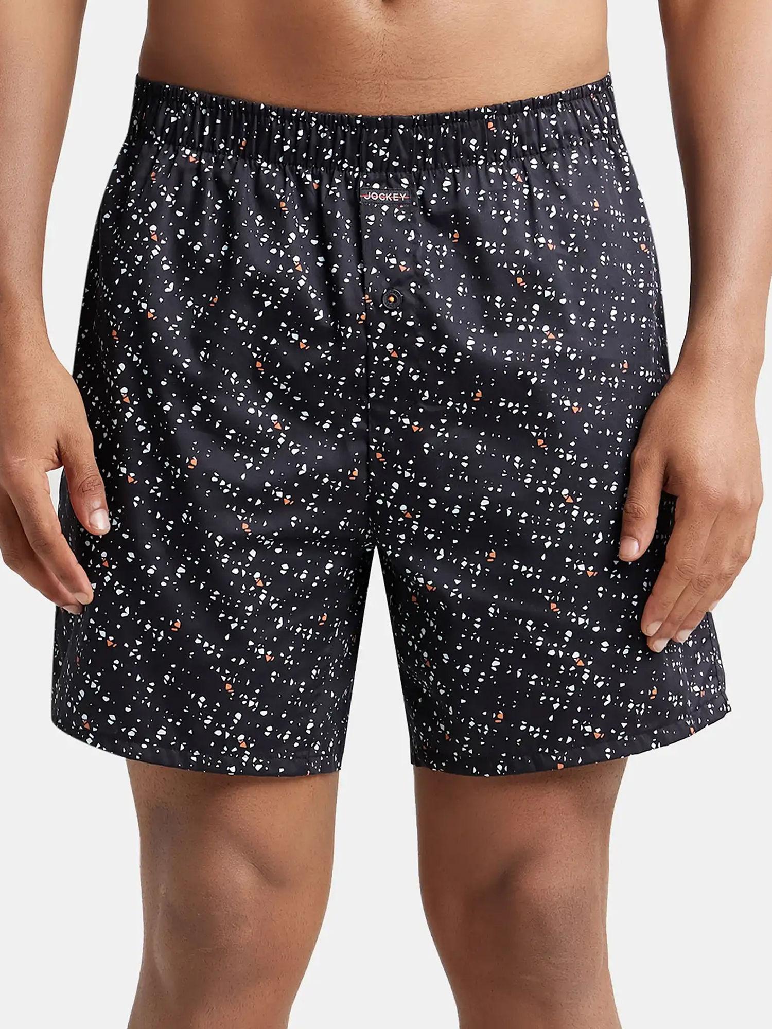 ny07 mens super cotton satin weave printed boxer shorts with side pocket-black