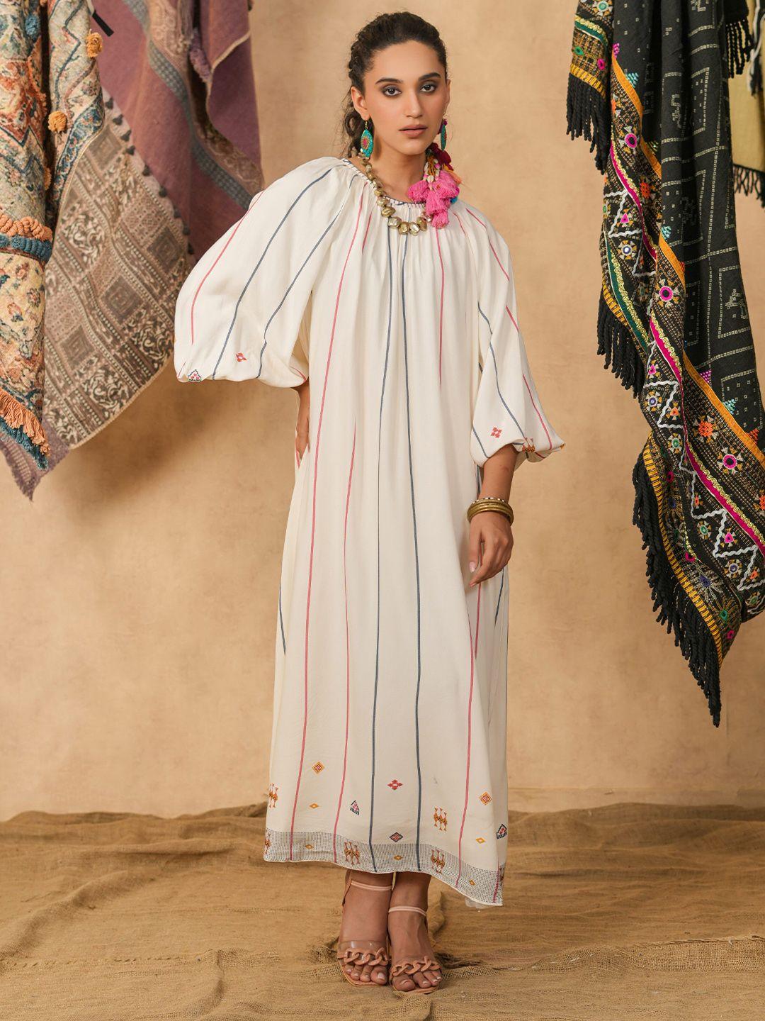 nyaro striped flared sleeves cotton maxi dress