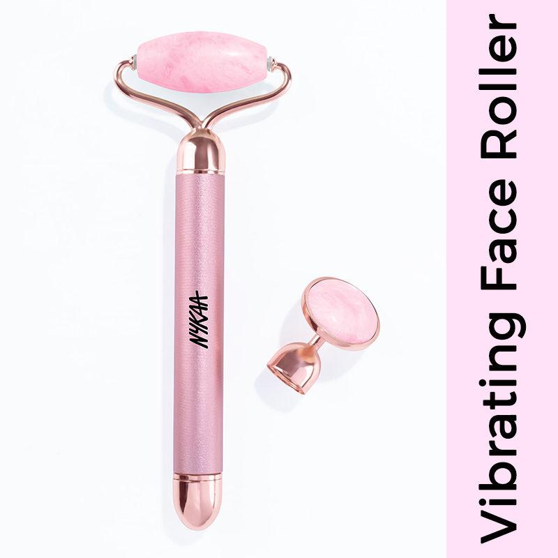 nykaa naturals 2 in 1 vibrating face roller with under eye massager - rose quartz