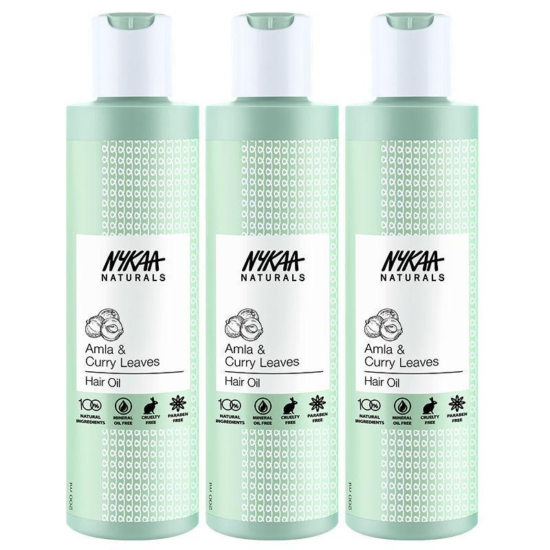 nykaa naturals amla & curry leaves anti-hairfall hair oil - pack of 3