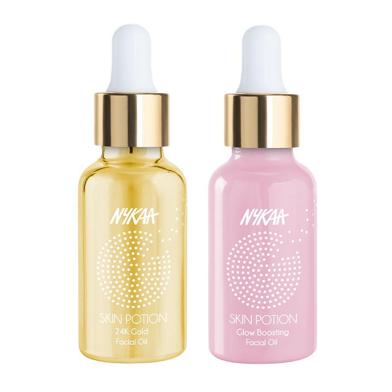 nykaa naturals bestseller facial oil combo - 24k gold skin potion + glow boosting